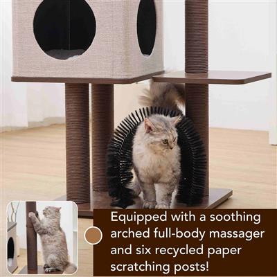 PetPals® Elevate 2.0 4-Level 37” Mid-Century Modern Cat Tree with Recycled Paper Rope, Washable Bed & Condo, Interchangeable Toy, Easy Assembly