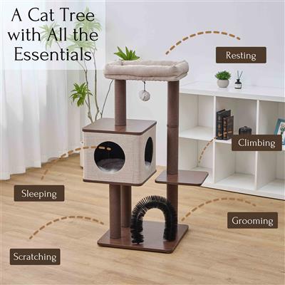 PetPals® Elevate 2.0 4-Level 37” Mid-Century Modern Cat Tree with Recycled Paper Rope, Washable Bed & Condo, Interchangeable Toy, Easy Assembly