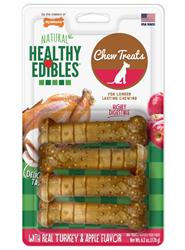 Nylabone Healthy Edibles AllNatural Long Lasting Turkey  Apple Dog Chew Treats Turkey  Apple, SMall/Regular  Up To 25 Ibs. 4 ct