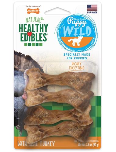 Nylabone Healthy Edibles WILD Puppy Natural Long Lasting Turkey Dog Chew Treats Turkey, SMall/Regular  Up To 25 Ibs. 4 ct