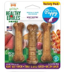 Nylabone Healthy Edibles Puppy Natural Long Lasting Variety Dog Chew Treats Roast Beef, Turkey,  Apple,  Bacon, XS/Petite  Up To 15 Lbs. 3 ct