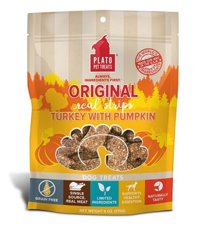Plato Dog Strips Grain Free Turkey Pumpkin 6oz.