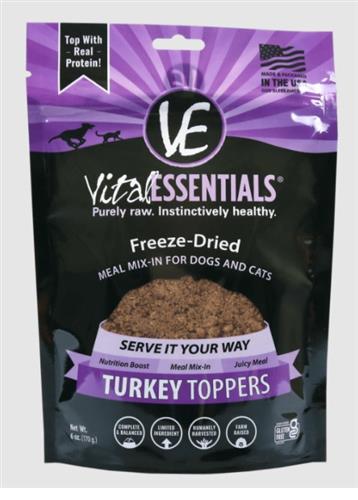 Vital Essentials Freeze Dried Dog And Cat Turkey - Toppers 6oz.