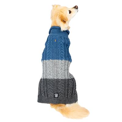 Colorblock Cable Rollneck Sweater, Blue/Gray