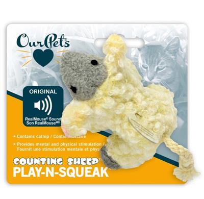 OurPets Play N Squeak Counting Sheep Catnip Toy Yellow, Grey 1ea
