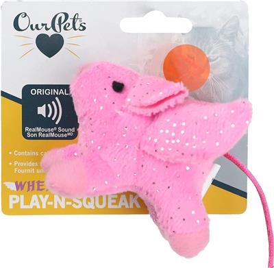 OurPets Play N Squeak Pigs Fly Catnip Toy Pink 1ea