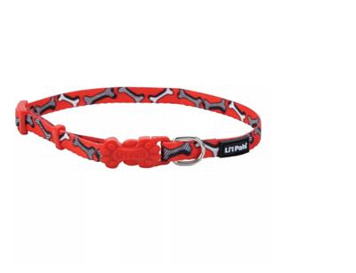 Coastal Lil Pals Adjustable Patterned Collar Red White Bone 5/16X6-8In