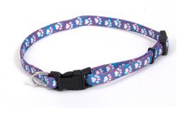 Coastal Lil Pals Adjustable Patterned Collar Light Blue Paw 5/16X6-8In