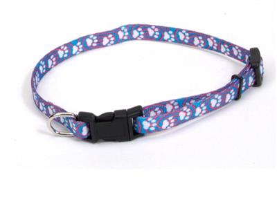 Coastal Lil Pals Adjustable Patterned Collar Light Blue Paw 5/16X6-8In
