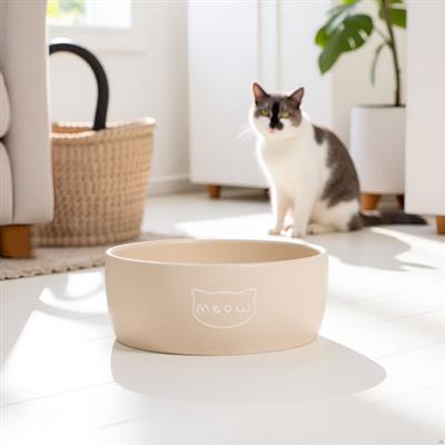Taupe Meow Cat Bowl, Small