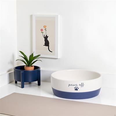 Navy Paws Off Cat Bowl - Small