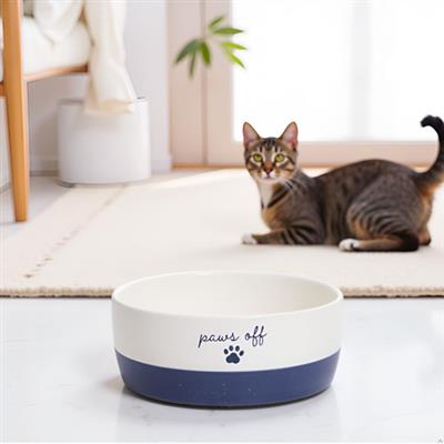 Navy Paws Off Cat Bowl - Small