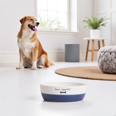 Navy Bone Appetit Dog Bowl - Small/Medium