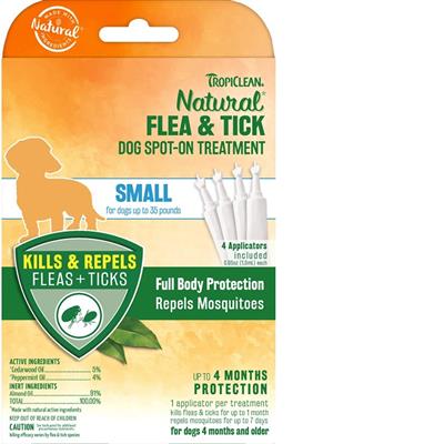 TropiClean Natural Flea & Tick Spot On Treatment for Dogs 3 Applicator 1ea/6Pc, SM
