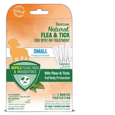 TropiClean Natural Flea & Tick Spot On Treatment Small Dog 3pk