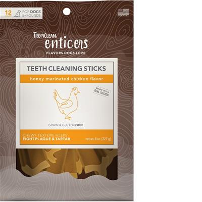 TropiClean Enticers Teeth Cleaning Sticks for Dogs Honey Marinated Chicken 1ea/12 ct