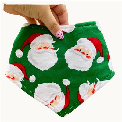 Santa Paws – Holiday Dog Bandana | Green with Santa Print | Organic Cotton | Handmade in LA