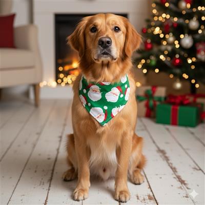 Santa Paws – Holiday Dog Bandana | Green with Santa Print | Organic Cotton | Handmade in LA