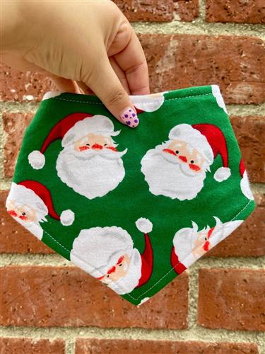 Santa Paws – Holiday Dog Bandana | Green with Santa Print | Organic Cotton | Handmade in LA