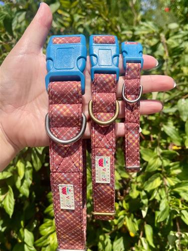 Tartan Tailgate – Brown & Gold Plaid Dog Collar | Handmade Organic Cotton Collar | Adjustable Dog Collar | Handmade Organic Cotton Collars & Leashes