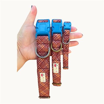 Tartan Tailgate – Brown & Gold Plaid Dog Collar | Handmade Organic Cotton Collar | Adjustable Dog Collar | Handmade Organic Cotton Collars & Leashes