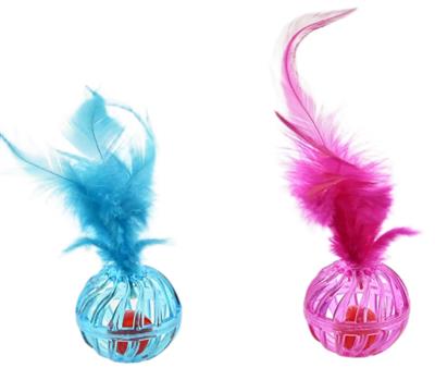 Max & Marlow Ball with Feather Assorted Cat Value Toys Display 24ea/24Pc
