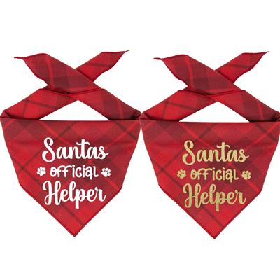 Christmas Bandana - Plaid Flannel Dog Bandana - SANTA'S OFFICIAL HELPER