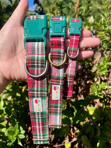 Merry Tartan – Red & Green Plaid Dog Collar | Handmade Organic Cotton Collar | Adjustable Dog Collar | Handmade Organic Cotton Collars & Leashes