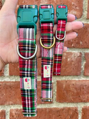 Merry Tartan – Red & Green Plaid Dog Collar | Handmade Organic Cotton Collar | Adjustable Dog Collar | Handmade Organic Cotton Collars & Leashes