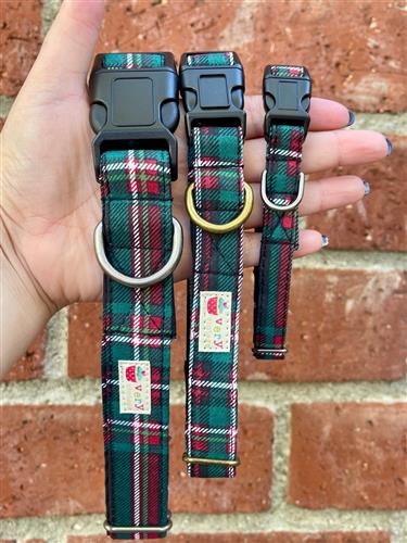 Highland Holiday – Red & Green Tartan Dog Collar | Handmade Organic Cotton Collar | Adjustable Dog Collar | Handmade Organic Cotton Collars & Leashes