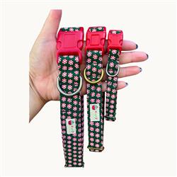 Peppermint Twist – Candy Print Dog Collar | Handmade Organic Cotton Collar | Adjustable Dog Collar | Handmade Organic Cotton Collars & Leashes