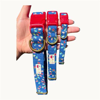 Christmas Lights – Blue Holiday Dog Collar | Handmade Organic Cotton Collar | Adjustable Dog Collar | Handmade Organic Cotton Collars & Leashes