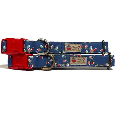 Christmas Lights – Blue Holiday Dog Collar | Handmade Organic Cotton Collar | Adjustable Dog Collar | Handmade Organic Cotton Collars & Leashes