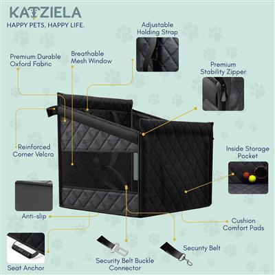 Katziela Dog Back Seat Cover Waterproof Quilted 600D Oxford Fabric, Heavy-Duty Non-Slip Bench Protector for Cars, SUVS & TRUCKS – Double Size, Leaves Space for Passengers.