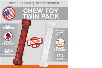 Nylabone Power Chew Durable Dog Chew Toys Twin Pack Beef Jerky & Chicken 1ea/Large/Giant - Up To 50 lb
