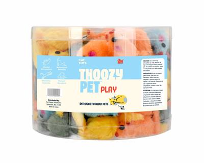 ThoozyPet 80pc Furry Mice 4.25" Bulk Cat Toy Bin