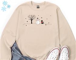 Holiday Shirt | Christmas Sweatshirt | Crew Neck | People Shirt | Winter Tshirt | Snowman with Black Cat