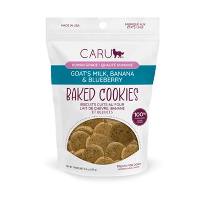 Caru Goat's Milk, Banana & Blueberry Baked Cookie Treats for Dogs, 4 oz bag