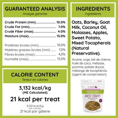 Caru Goat's Milk, Apple & Sweet Potato Baked Cookie Treats for Dogs, 4 oz bag