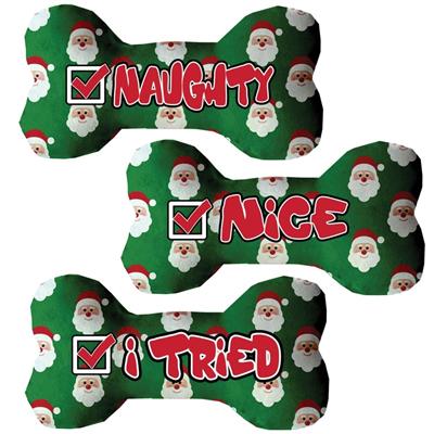Christmas Dog Plush Bone Toys, "Naughty, Nice, or I Tried"