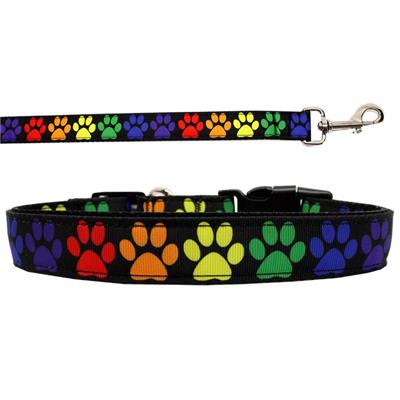 Dog & Cat Nylon Collar or Leash, "Rainbow Paws"