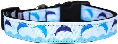 Dog & Cat Nylon Collar or Leash, "Blue Dolphins"