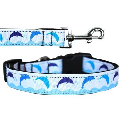 Dog & Cat Nylon Collar or Leash, "Blue Dolphins"