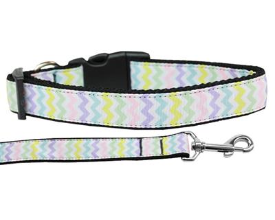 Dog & Cat Nylon Collar or Leash, "Spring Chevron"