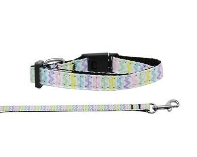Dog & Cat Nylon Collar or Leash, "Spring Chevron"