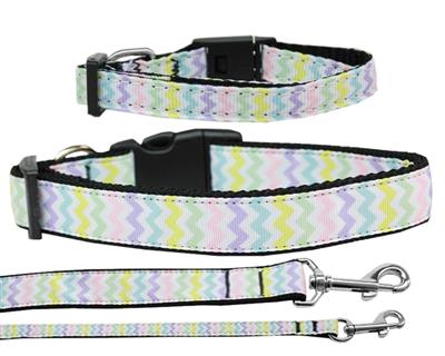 Dog & Cat Nylon Collar or Leash, "Spring Chevron"