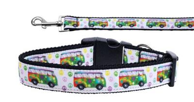 Dog & Cat Nylon Collar or Leash, "Peace Bus"