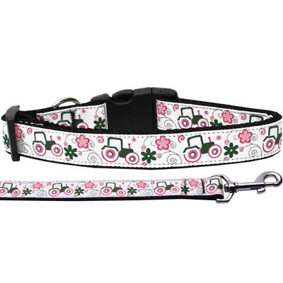Dog & Cat Nylon Collar or Leash, "Pink Tractors"