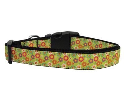 Dog & Cat Nylon Collar or Leash, "Lime Green Spring Flowers"