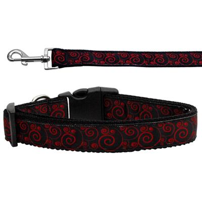 Dog & Cat Nylon Collar or Leash, "Red & Black Swirly"